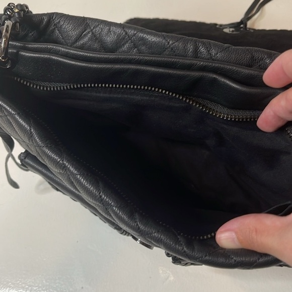 ZARA Quilted Leather W/Crossbody Chain Strap Black Chic City Bag RARE - Picture 5 of 16